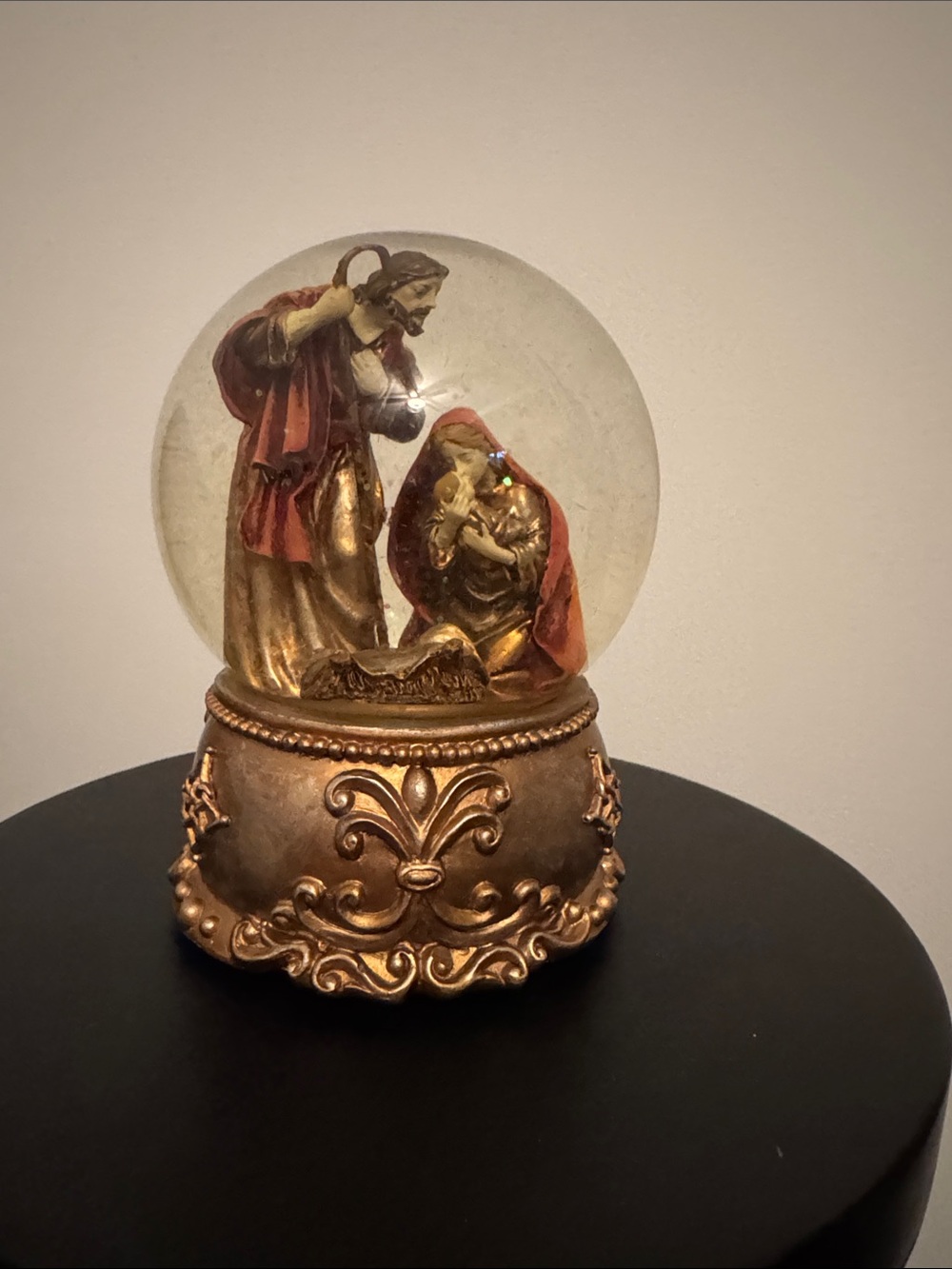 Gold Nativity Snow Globe Holiday Decor - Elegant Christmas Display